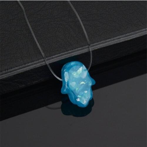 2020 New Fashion Blue White Opal Hamsa Necklace Hand Fatima Pendant Necklace Transparent Chain Choker Women Jewelry Collier Gift
