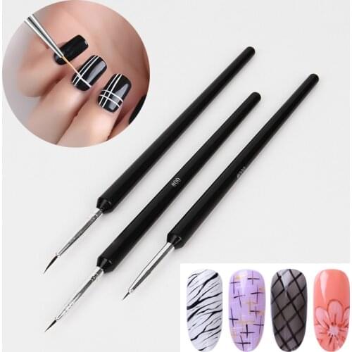 3pcs/set Nail Art Brush Pen Black Slim Thin Liner Drawing Pen Painting Stripe Flower Brushes Nails Art Decoration Tools