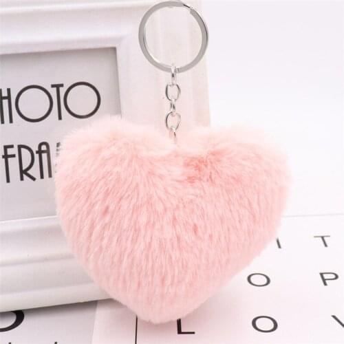 50Pcs/lot Key Chain Fur Ball Heart Keychain Pompom Artificial Rabbit Fur Animal Keychains For Best Friend Car Bag Key Ring