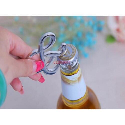 Free Shipping 300Pcs Wholesale "Mr. and Mrs." Ampersand Bottle Opener Favor For Party Supplies Silver Wedding Gift For Guest