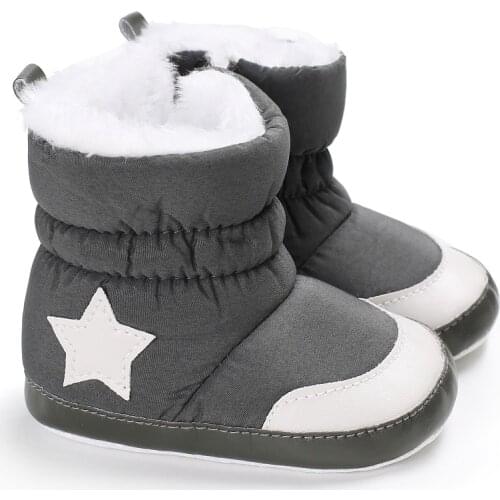 Boys Girls Plush First Walkers Toddler Infant Sapatos Prewalker Star Print Boots Soft Baby Shoes New