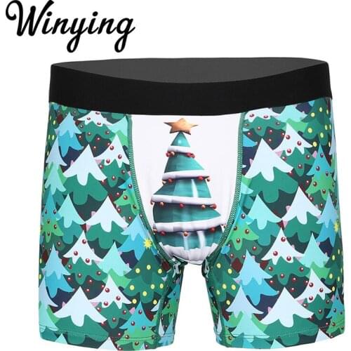 Mens Panties Santa Cartoon Printed Stretchy Boxer Shorts Sexy Christmas Underwear Male Holiday Festival Rave Cosplay Underpants