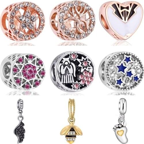 European Luxurious Bee Foot Bow Wing Star Snake Flower Heart Beads Fit Pandora Charms for Women Party Gift DIY Jewelry
