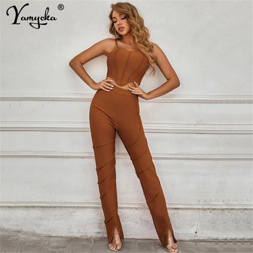 Sexy White slip Bandage jumpsuit women summer bodys two piece party club outfits elegant bodycon jumpsuits bodysuit overalls hot