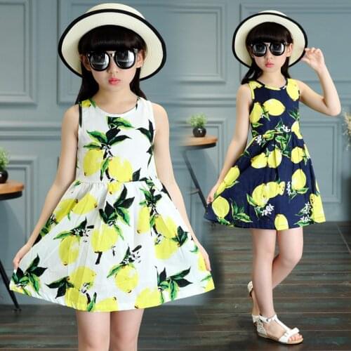 Summer Girls Dress Lemon Printed Princess Dresses Teenage Children Party Dress 6 8 9 10 12 Years Girls Kids Clothes