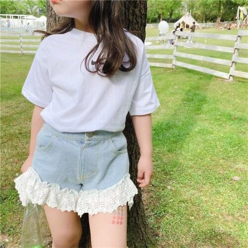 Summer baby girl shorts kids girl short lace jeans pants fashion denim patchwork short for girls bottom clothes 2 to 8 years