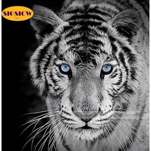 Full Drill Black White Animals 5d Diy Tiger Diamond Painting Cross Stitch Kits Square Round Mosaic Daimond Embroidery Deco Home