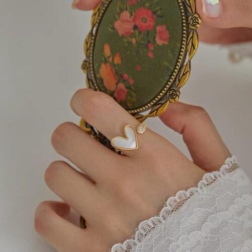 ZN New Fashion Heart White Shell Sing Opening Adjusted Gold Color Geometric Heart ring for Woman Party Jewelry Gift
