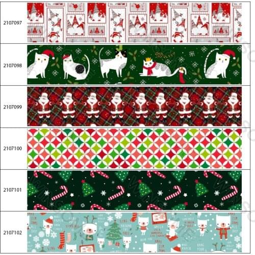 Christmas Theme Grosgrain Ribbon Floral Cartoon Print for Diy Hair Bow Material 10 Yards