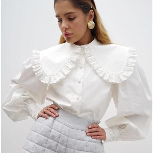 Autumn Women Peter Pan Collar Ruffle Long Sleeve Shirt