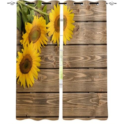 Sunflowers Wood Boards Blackout Curtains For Living Room Bedroom Window Treatment Blinds Drapes Kitchen Curtains