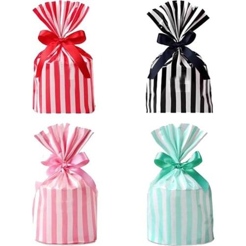 Stripe Dragee Black Box Gift Bags Wedding Candy Biscuits Snack Baking Package Plastic Packaging Event Party Supplies