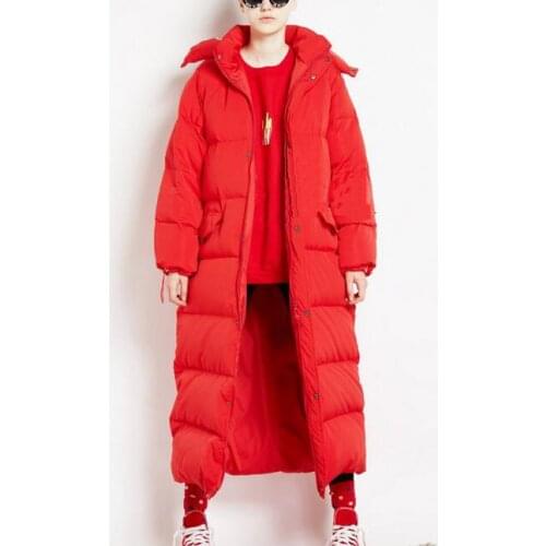 Oversize X-Long Down Coat Red Women Winter Duck Down Jacket Hooded Women Winter Coat Custom Made Any Size