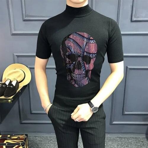 Sweater Short Sleeve Mens All-Match Round Neck T-Shirt Casual Fashion Wool Spring Male Custom Hot Diamond Kniwear Top Quality