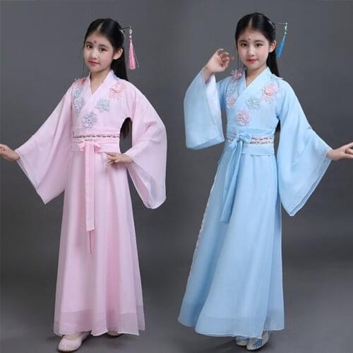 Hanfu Dress Girls Traditional Clothing Fairy Chinese Folk Dance Costume Pink Hanfu Kids Classical Dancing Stage Wear DNV14390