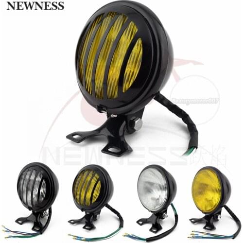 Universal Retro Metal Motorcycle Headlight Round 5 Inch 35W 12V with Holder Grill Cover for Harley / Suzuki High Quality