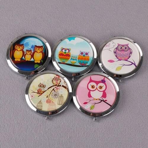 GU40 Vintage Double-Side Folded OWL Makeup Mirror Hand Mirrors Pocket Mirror Mini Compact Mirrors Girl Style Random