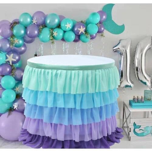 Wedding Banquet Decor Table Skirt 5 Layer Rectangle Round Tulle Table Cloth Kids Birthday Party Scene Decorate Tutu Table Skirts