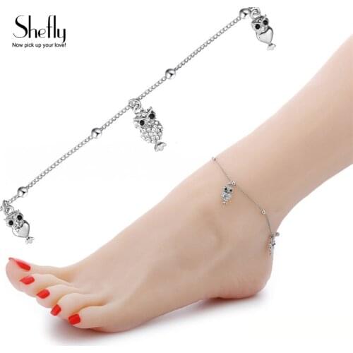 2020 New Cute Animal Owl Charms Anklets Women Beads CZ Zircon Music Note Ankle Bracelet Silver Color Female Beach Foot Jewelry