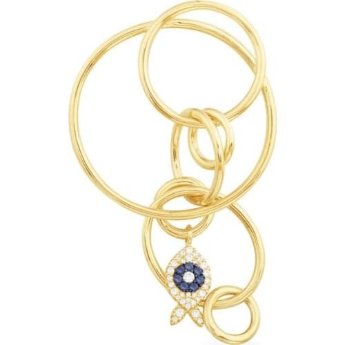 SLJELY New 925 Sterling Silver Mono Eye Multi-Hoops Statement Drop Earring Yellow Gold Color Fish Circles Long Earring for Women