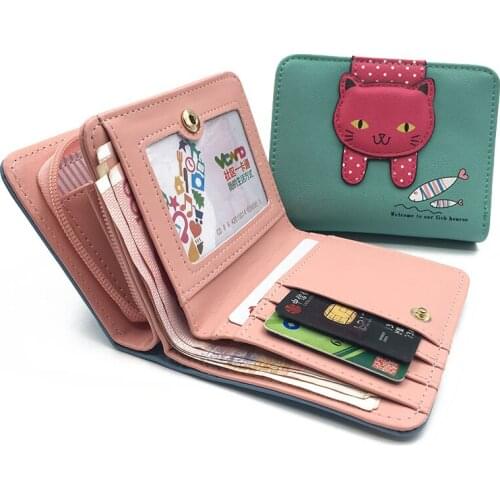Female Card Holder Wallet Billetera Women Cute Cat Wallet Small Zipper Girl Wallet Brand Designed Pu Leather Women Coin Purse