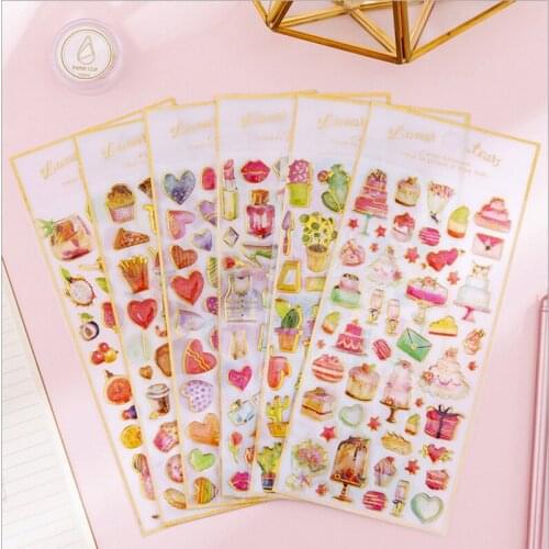 1pcs/lot Sweet Cake Fruit Crystal Epoxy Stickers Daily Life Scrapbook Paper Deco Girl Fashion Stationary Sticker Scrapbooking