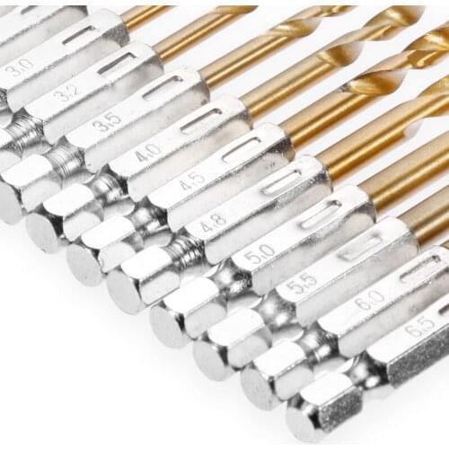 13pcs/lot HSS High Speed Steel Titanium Coated Drill Bit Set 1/4 Hex Shank 1.5-6.5mm Twist Drill bit