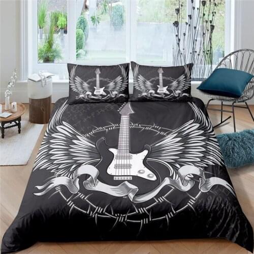 Luxury 3D Guitar Musical Note Print 2/3Pcs Kids Bedding Sets Comfortable Duvet Cover Pillowcase Home Textile Queen/King Size
