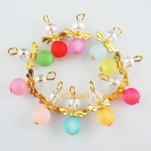 20 New Angel Charms Gold Color Mixed Frosting Acrylic Ball Pendants 13.5x22mm