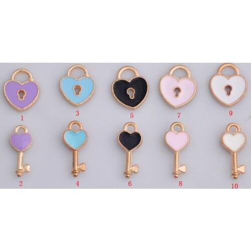 2019Popular new alloy dangle charms, enamel Lock and key of love pendant oil drop for metal earrings hair accessories DIY