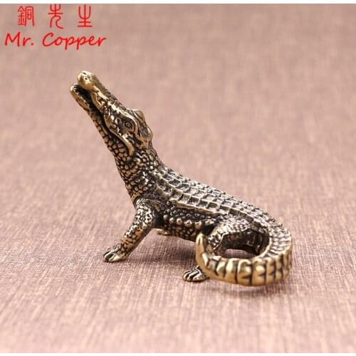 Antique Copper Crocodile Statue Office Desktop Toy Decorations Crafts Ornaments Pure Brass Animal Figurines Feng Shui Decors