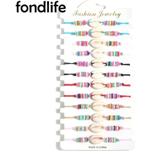 Boho Cowrie Seashell Polymer Clay Heishi Stopper Spacer Beads Adjustable Bracelet Women Summer Beach Shells Bohemian Jewelry Her