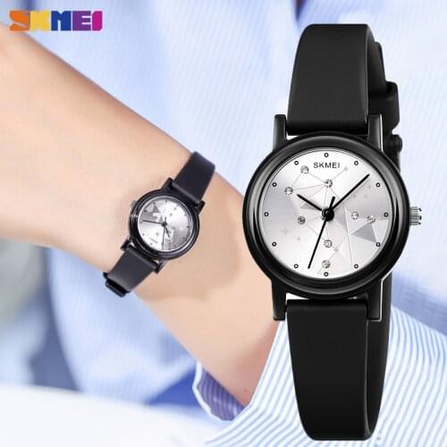 SKMEI Thin Light Girls Quartz Watches Rainstone Dial Creative Women Quartz Wristwatches PU Leather Waterproof Ladies Watch 1659
