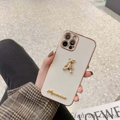Luxury Plating 3D Metal Bear Lens Protection Soft Case For iphone 12 Pro Max MiNi 11 ProMax X XS XR 6S 7 8 Plus SE 2020 Cover