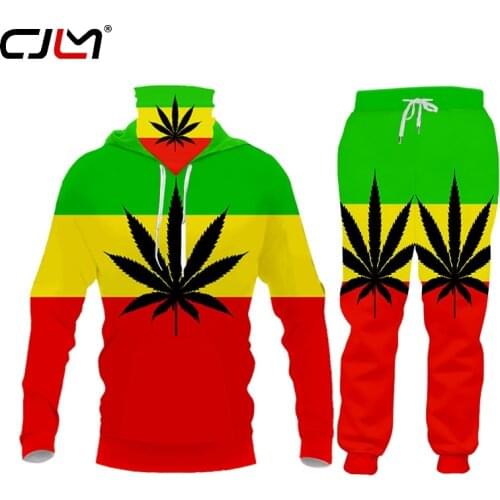 CJLM 3D Custom Printing Tricolor Leaves Women/men Harajuku Tracksuits Mens Winter Jacket Two-piece Hoodie Pantssports Suit