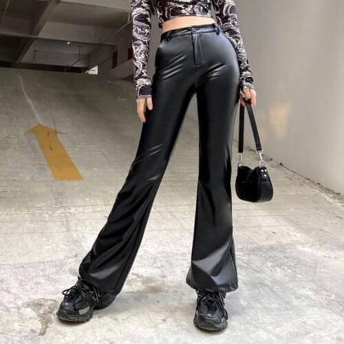 Elegant Vintage Black Faux Leather Pants Women Autumn High Waist Skinny Trousers Ladies Casual Fashion Pants Capris Fashion 2021