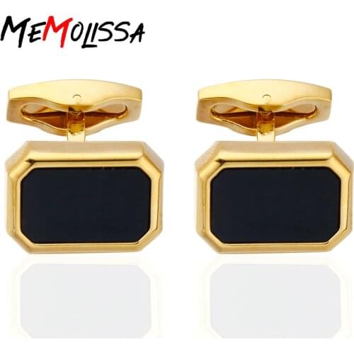 MeMolissa Quality Black Gem Square French Cufflinks Gold Color Cuff Links for mens gemelos bouton manchette
