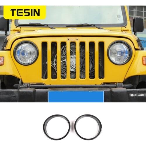 Black 2Pcs Headlight Head Lamp Ring Bezel Cover Trim Decoration Fit For Jeep Wrangler TJ 1997-2006 Car Exterior Accessories