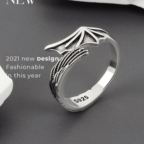 Fashion Angel Demon Wing Rings Jewelry Silver Color Adjustable Opening Ring Vintage Gothic Dance Party Wedding Gifts