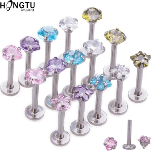 16G Lip Bar Multi-shaped Heart/Round/Star Cubic Zircon Lip Rings Nose Studs Helix Earring Stainless Nose Ring Jewelry Piercing