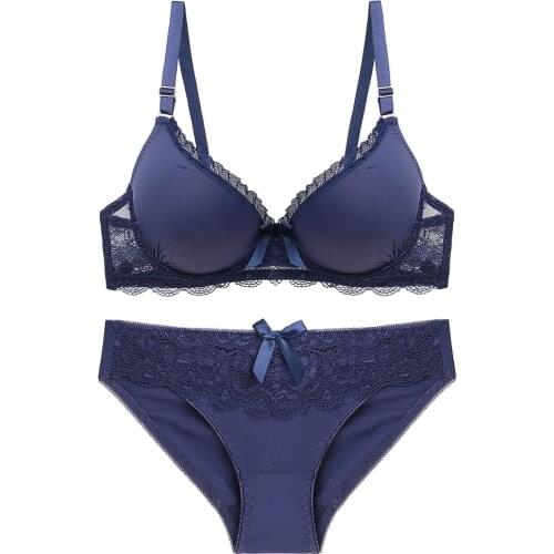 New Women underwear Set Lace Sexy Push-up Bra And Panty Sets Bow Comfortable Brassiere Young Bra Adjustable Deep V Lingerie