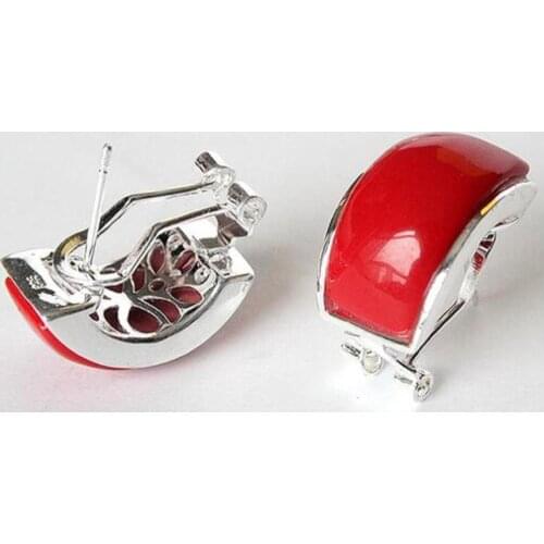 BEAUTIFUL 925 SILVER RED CORAL EARRINGS Natural jade 925 Sterling Silver wedding jewelry earrings