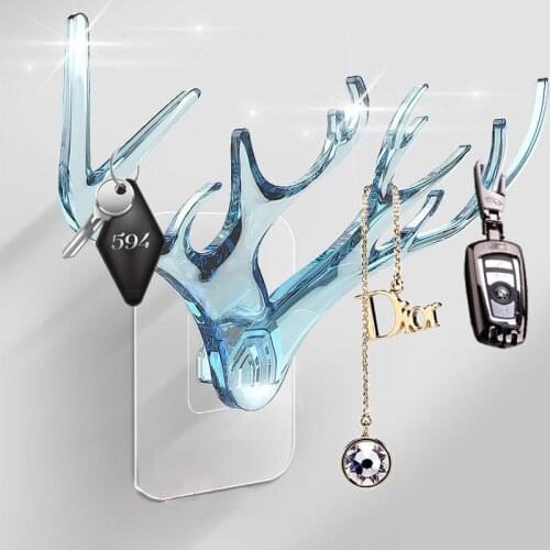 Creative Antler Key Transparent Hook Strong Traceless Viscose Multifunctional Wall-mounted Glue Hook Home Suction Hooks Storage