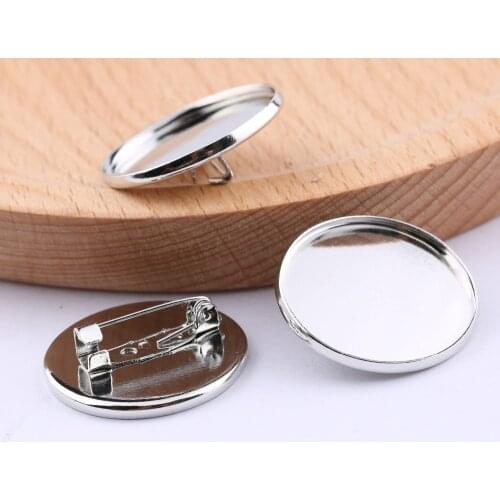 Onwear 20pcs 25mm round cabochon brooch base setting diy blank metal basis for brooches making