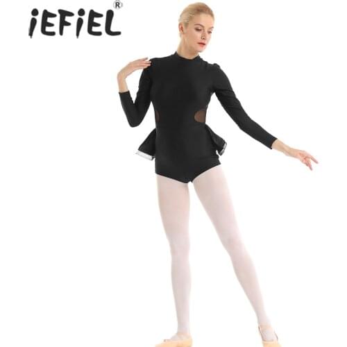 IEFiEL Adults Dance Class Costumes Keyhole Back Gymnastics Leotard for Women Bodysuit Ballet Competition Ballerina Dancewear