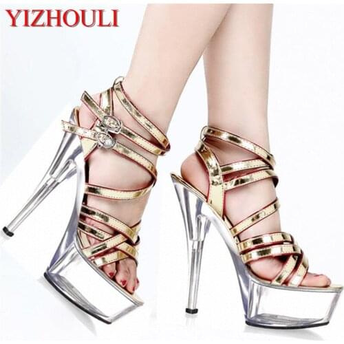 Hot Sale 15cm Crystal Sandals High-Heeled Shoes Platform Gladiator Dance Shoes Sexy Womens Shoes Sexy Clubbing High Heel