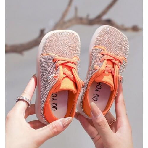 2021 spring autumn new children shoes girls princess bling shoes with diamonds fashion baby square toe casual shoes