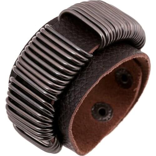 Punk Rock Gothic Fashion Men Cuff Bracelets Alloy Charm Wide Genuine Leather Buckle Biker Bangle Hippie Wristbands Women Jewelry