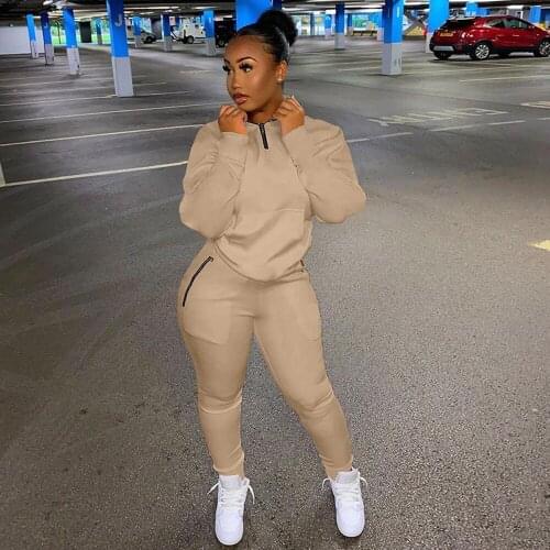 Casual Loungewear Two Piece Sport Suit Women Zipper Up Long Sleeve Sweatshirt and Workout Sweatpant Autumn Winter Club Outfits