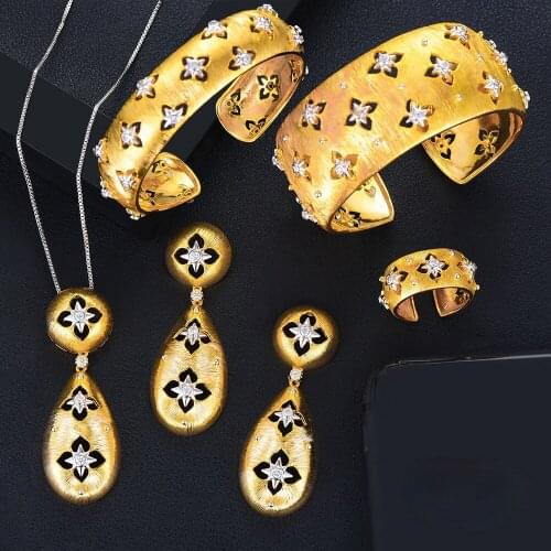 Luxury Noblewoman Trendy Necklace Bangle Earrings Ring Jewelry Sets For Women Wedding High Quality New Dubai Style indian